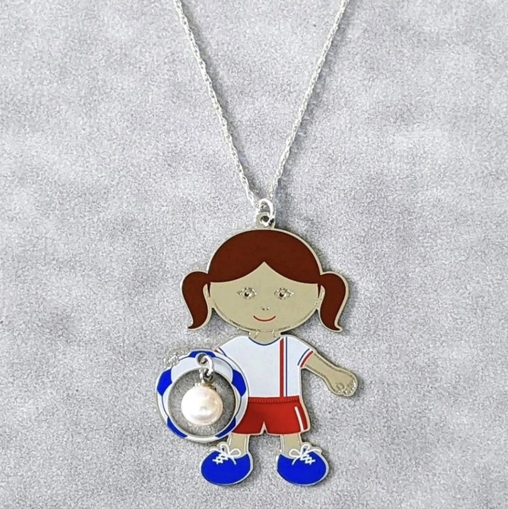 🔻Vantel Pearls "Little Pearl Girl" Soccer Necklace • 925 Sterling Silver
